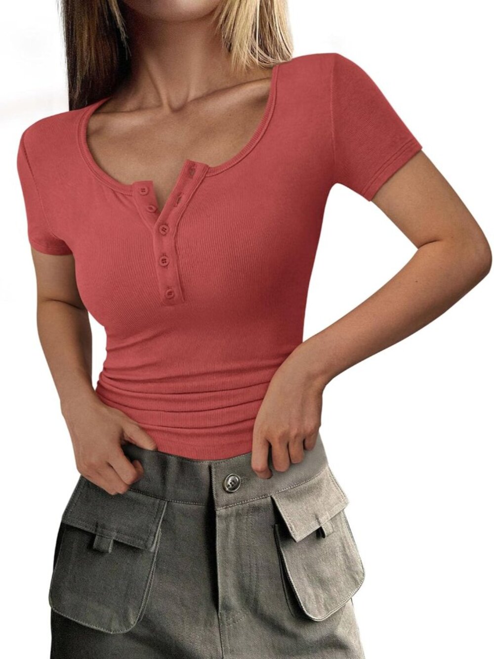 Women's Summer Tops Henley Tee Shirts